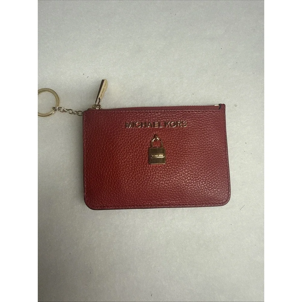 Michael Kors Jet Set Travel Small Coin Pouch ID Key Holder Wallet Dark Sangria